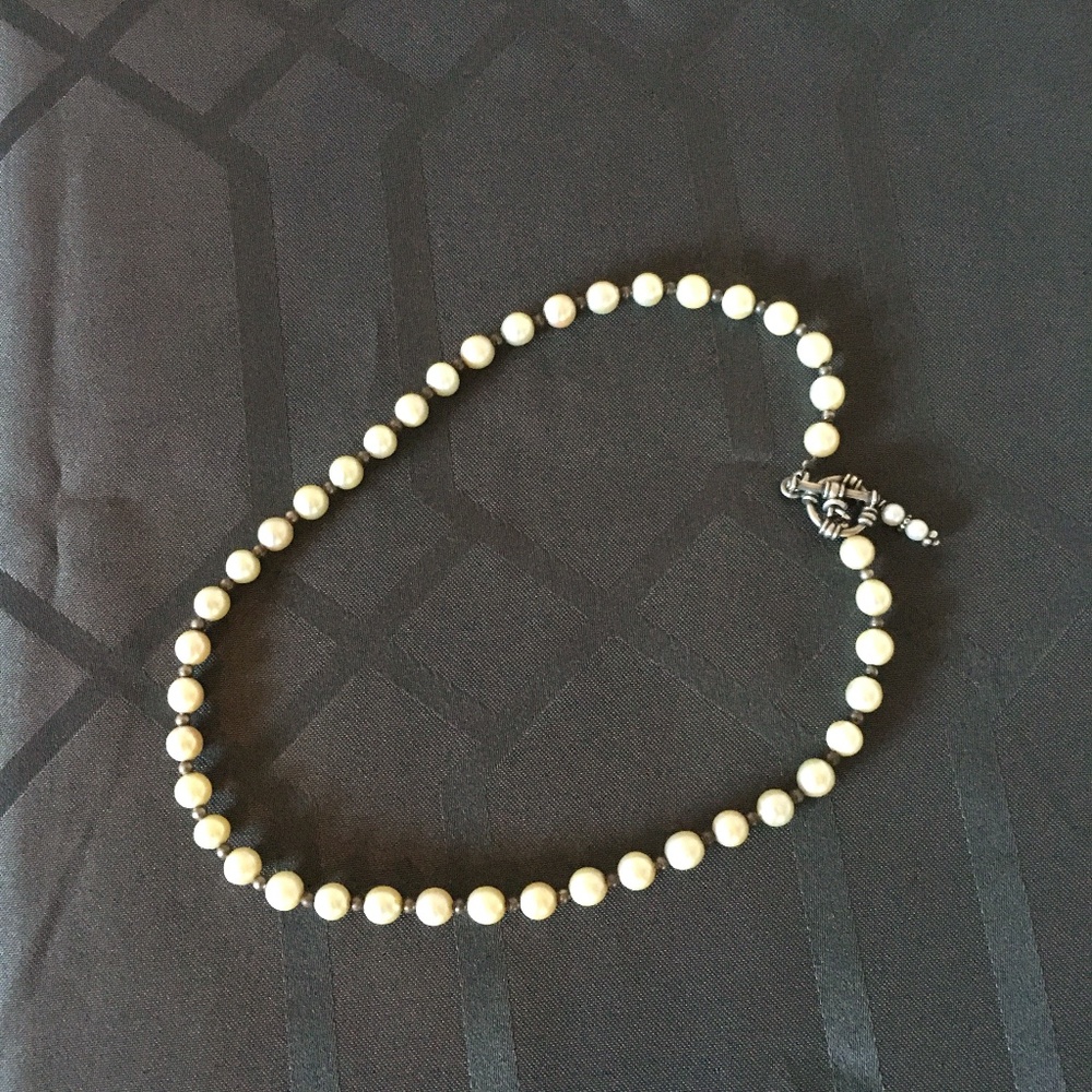 antique cultured pearl and silver bead necklace.  Silver and pearl clasp